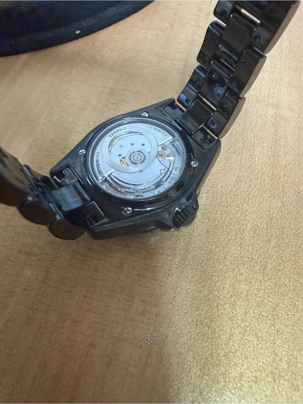 CHANEL 38 mm Black Ceramic J12 Bracelet Watch with Chanel Logo Dial